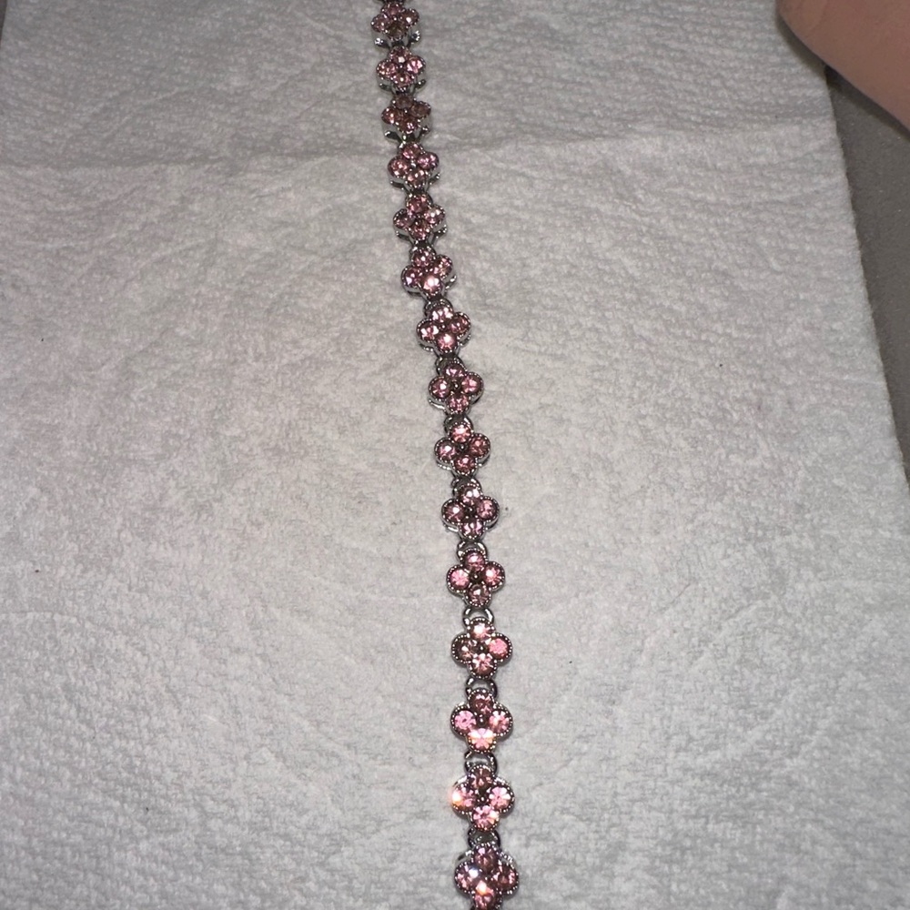 Elegant pink Moissanite Diamond sliver plated 925 brecelet